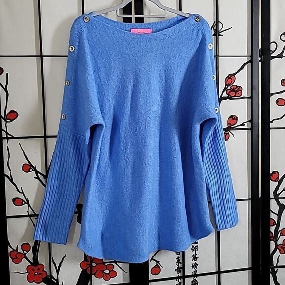 LILLY PULITZER ARNA ABACO BLUE HEATHERED POPOVER PULLOVER TUNIC SWEATER - Picture 3 of 8
